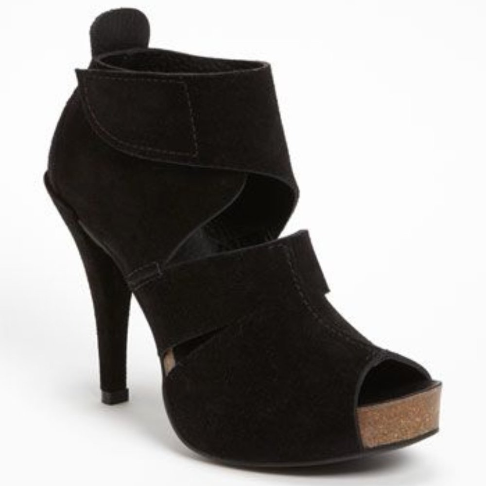 Pedro Garcia Charlie Black Suede Peep Toe Cut Out Booties